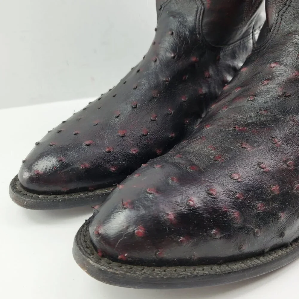 Nocona Boots Black Cherry Full Quill Ostrich Cowboy Barely Worn in Box Men 9.5 D